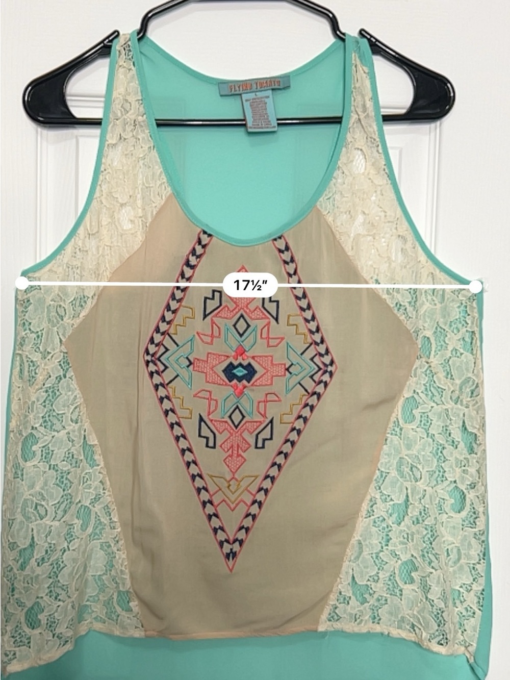Flying Tomato Boho Embroidered Lace High Low Tank Top Size Large - Picture 5 of 7